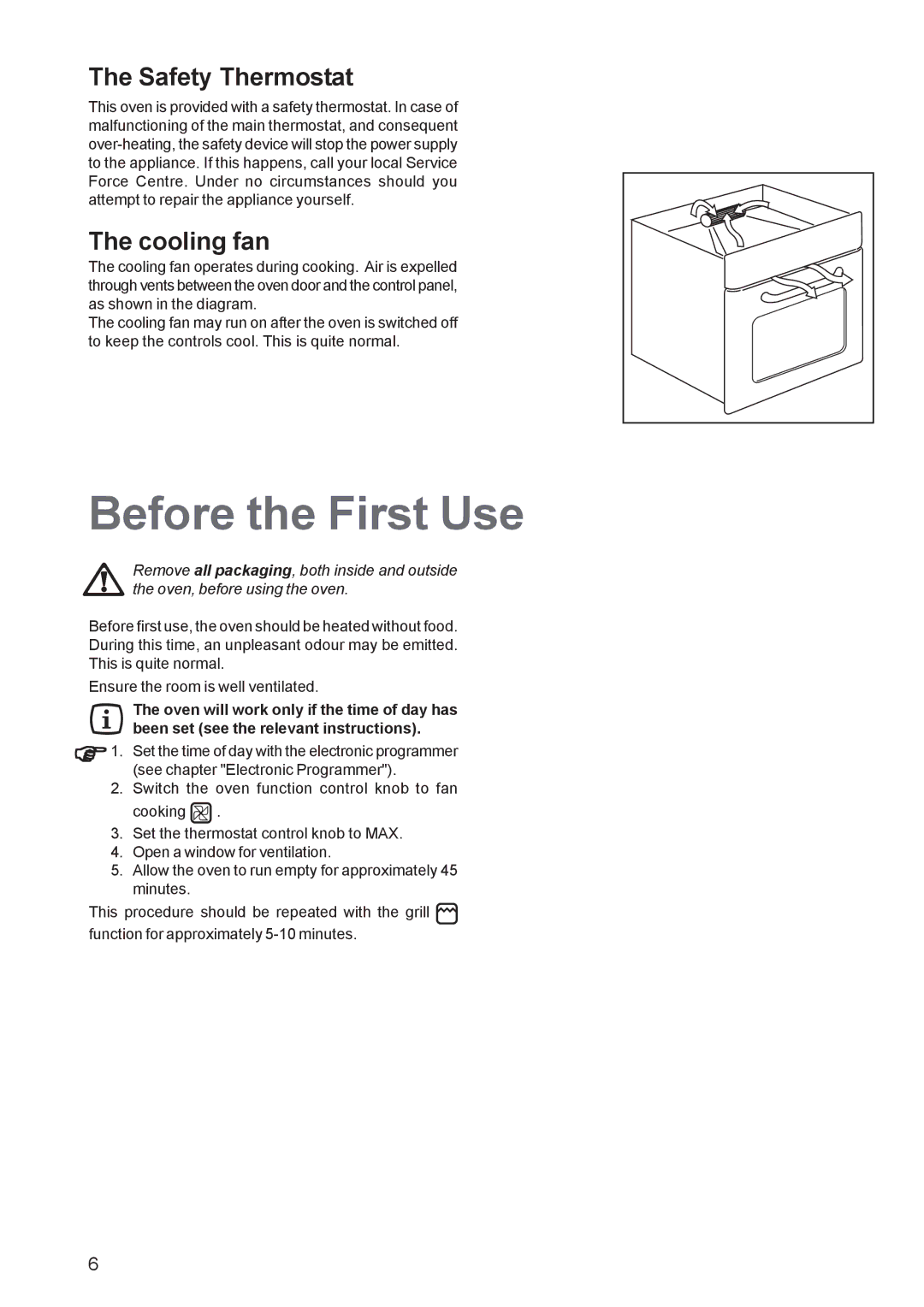 Zanussi ZBS863 manual Before the First Use, Safety Thermostat, Cooling fan 