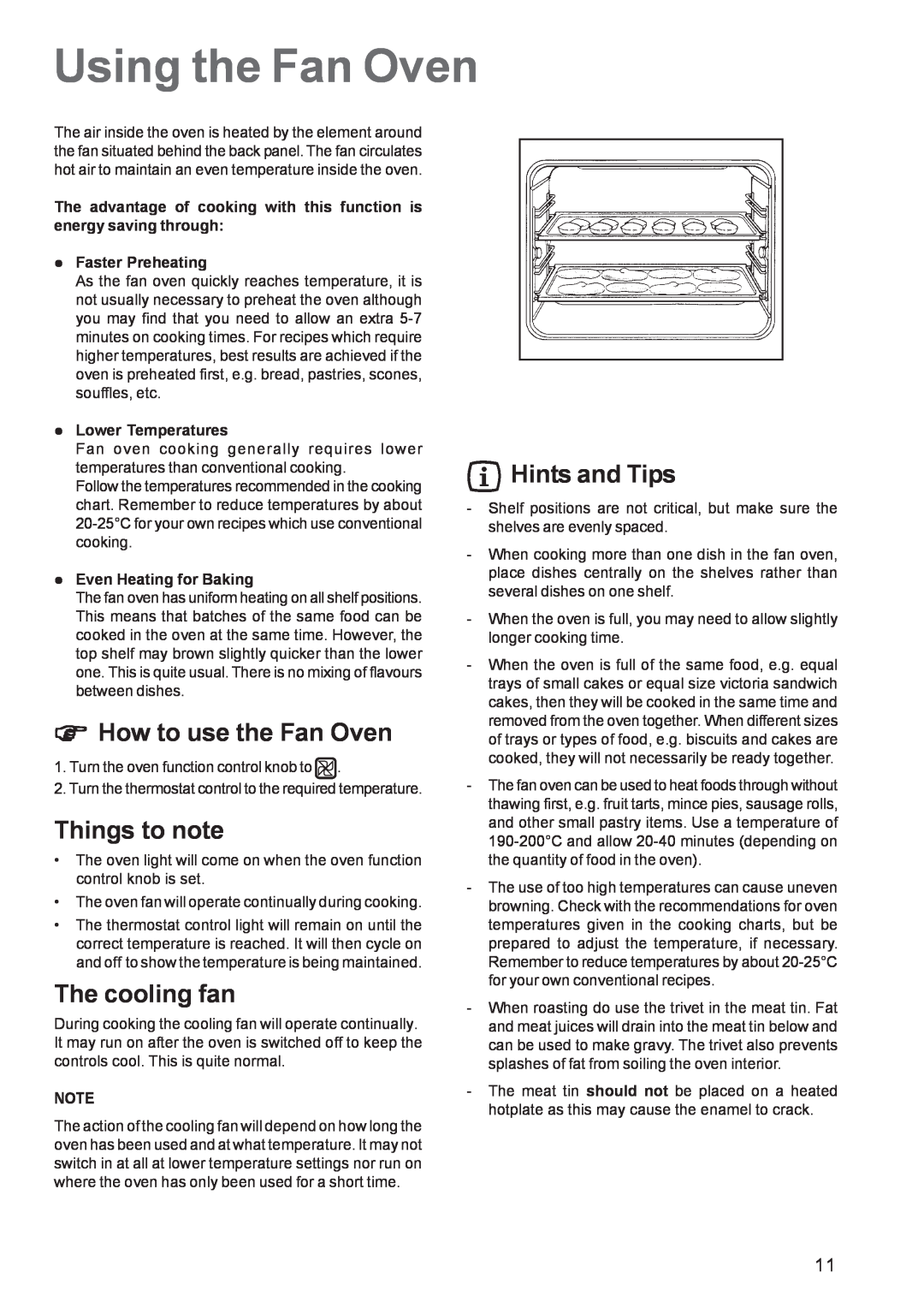 Zanussi ZBS863 manual Using the Fan Oven, How to use the Fan Oven, Things to note, The cooling fan, Hints and Tips 