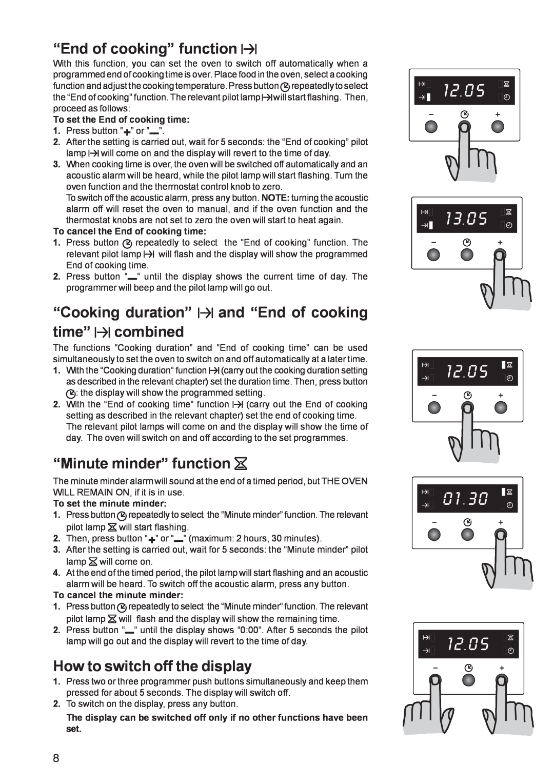Zanussi ZBS863 “End of cooking” function, “Cooking duration” and “End of cooking time” combined, “Minute minder” function 