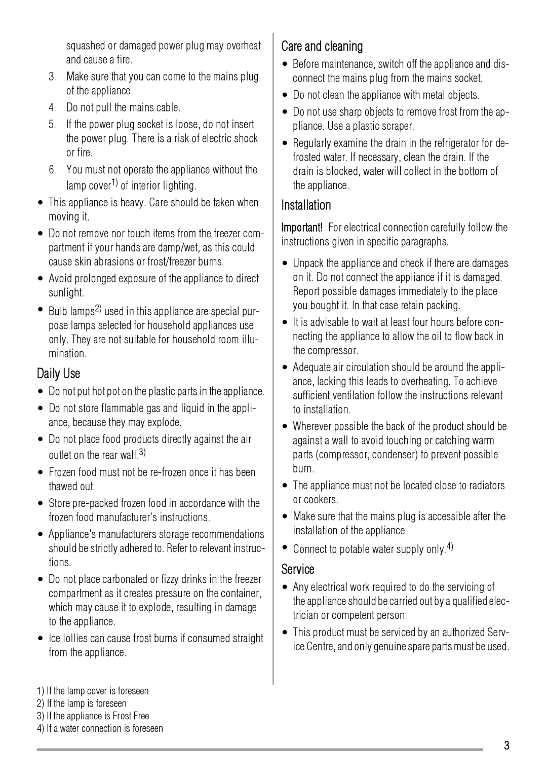 Zanussi ZBT6234 user manual Daily Use, Care and cleaning, Installation, Service 