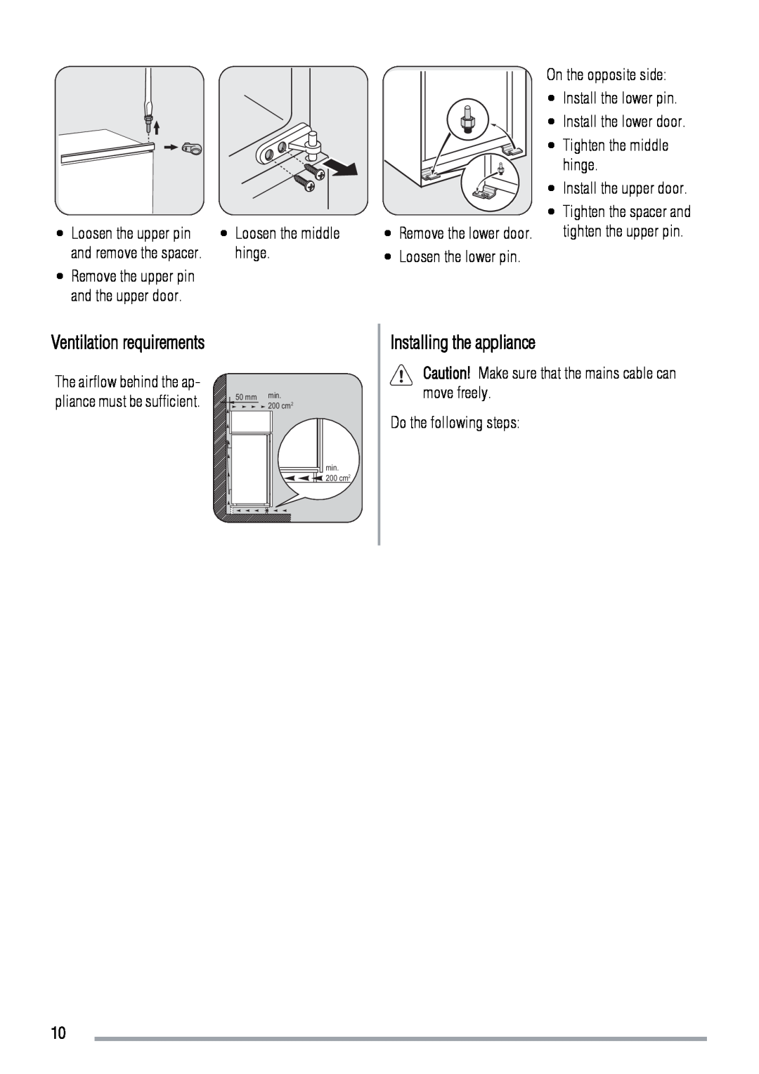 Zanussi ZBT6234 user manual Installing the appliance 
