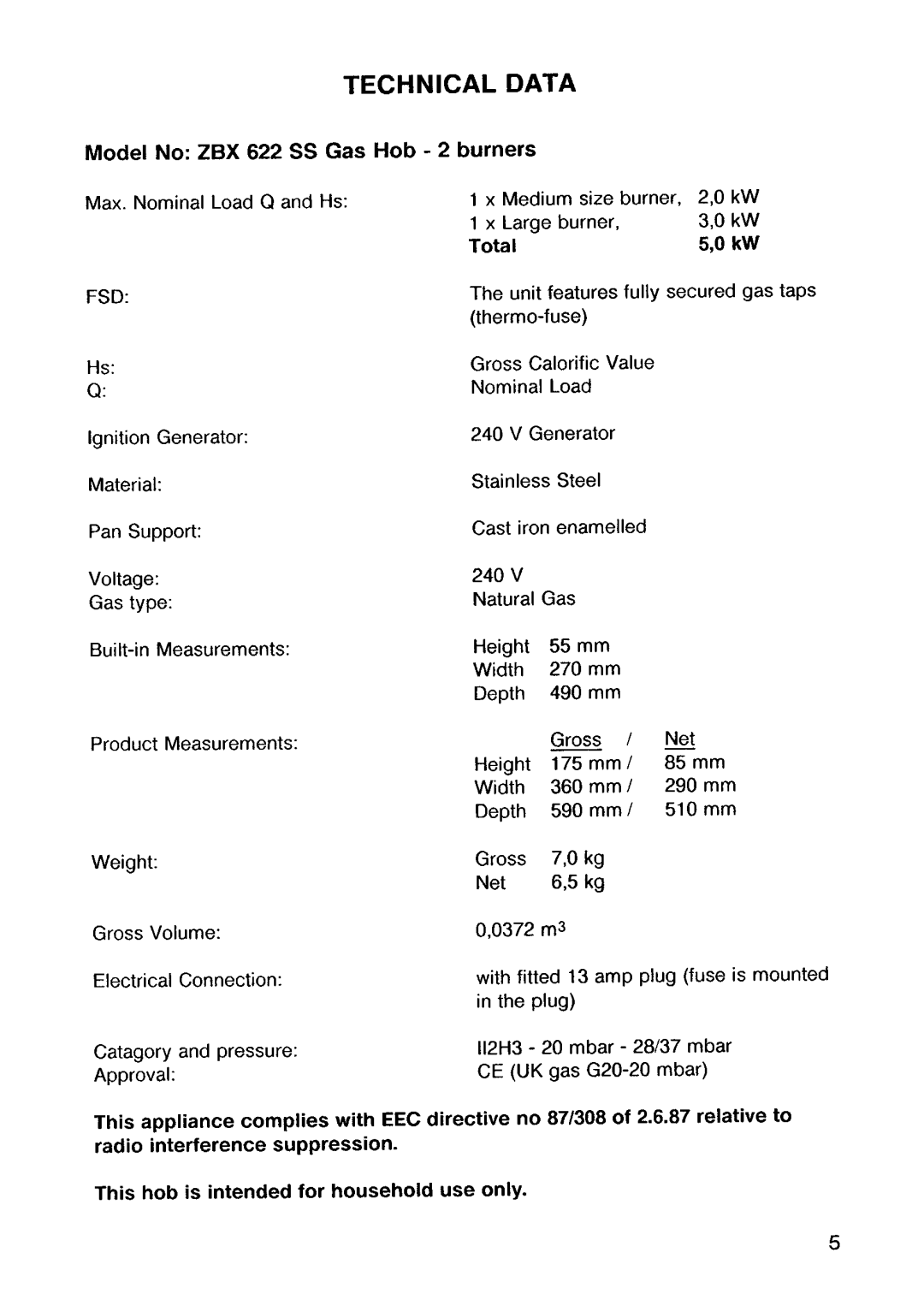 Zanussi ZBX 622 SS manual 