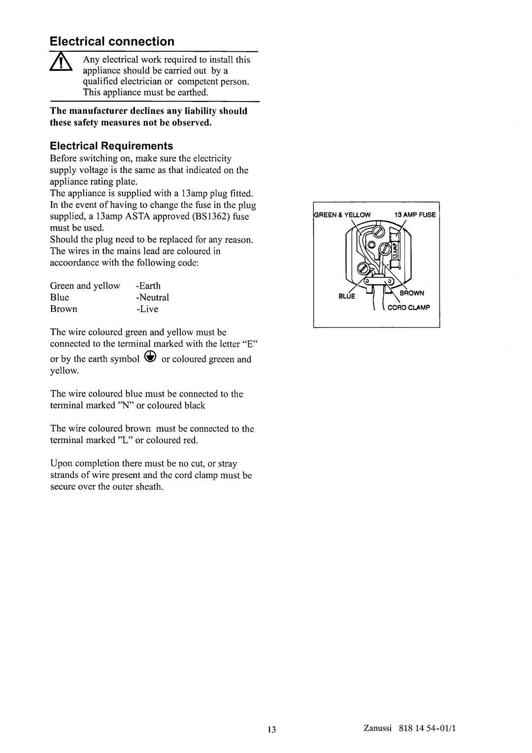 Zanussi ZC135R manual 