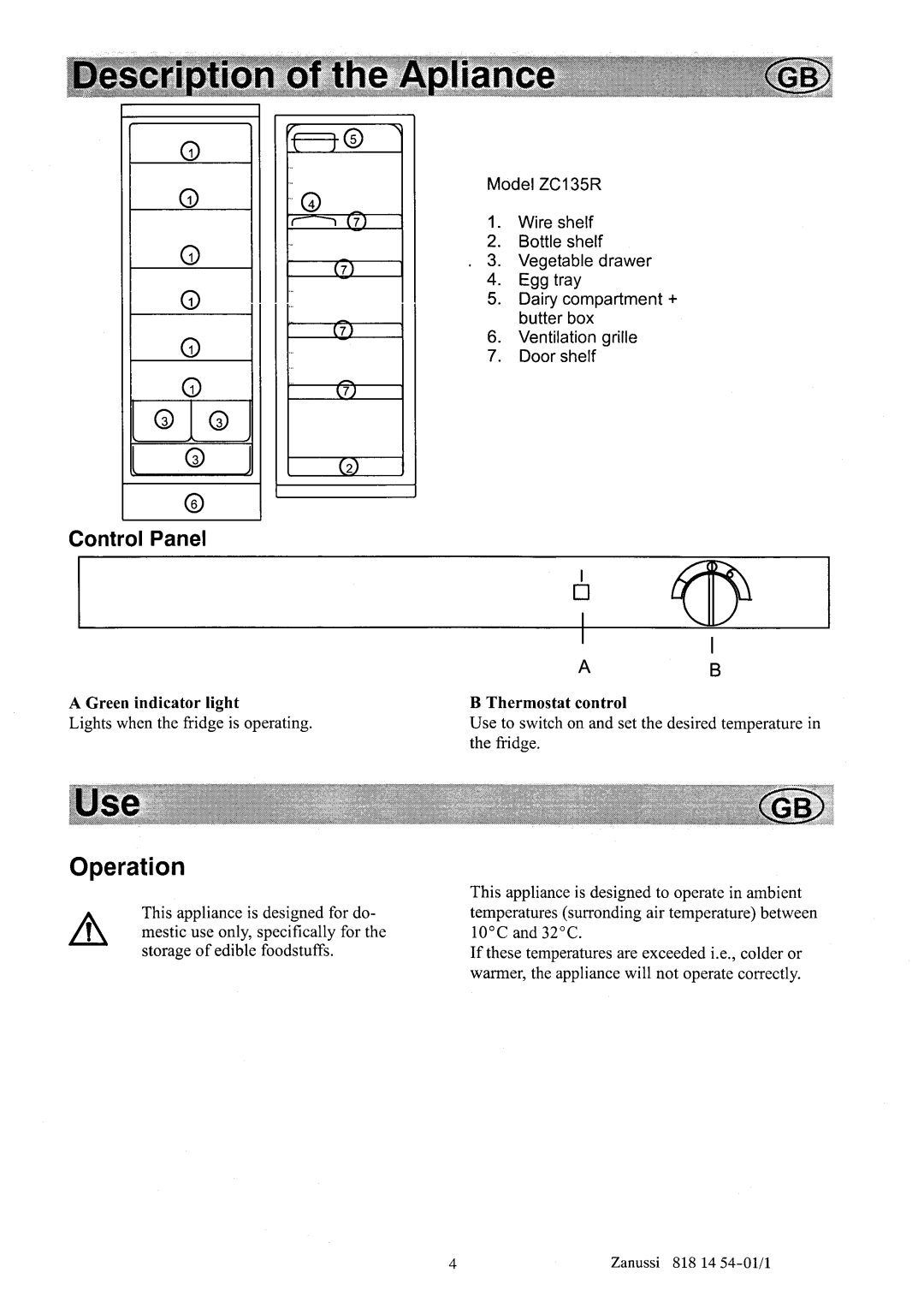 Zanussi ZC135R manual 