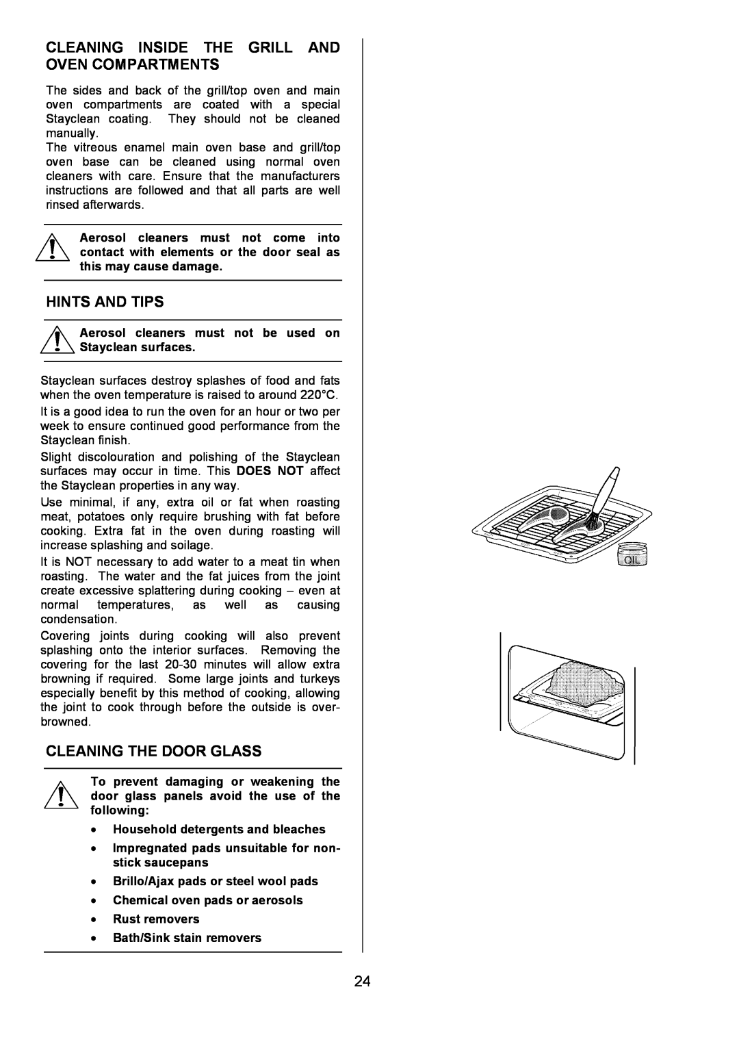 Zanussi ZCE 5001, ZCE 5000 manual Cleaning Inside The Grill And Oven Compartments, Cleaning The Door Glass, Hints And Tips 