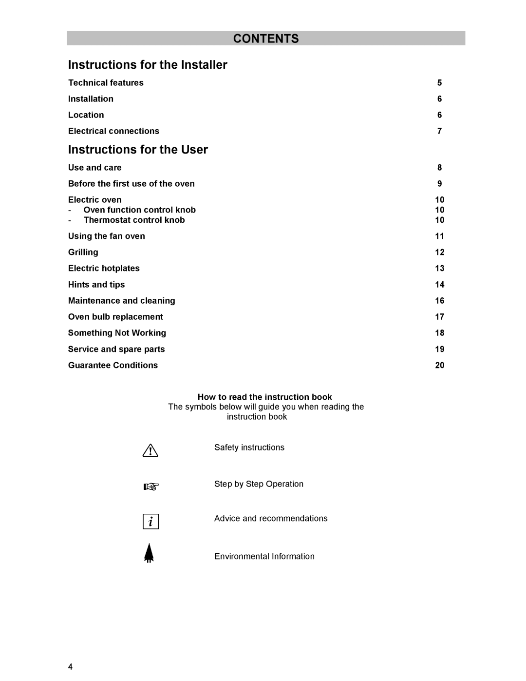 Zanussi ZCE 531 GB manual Contents 