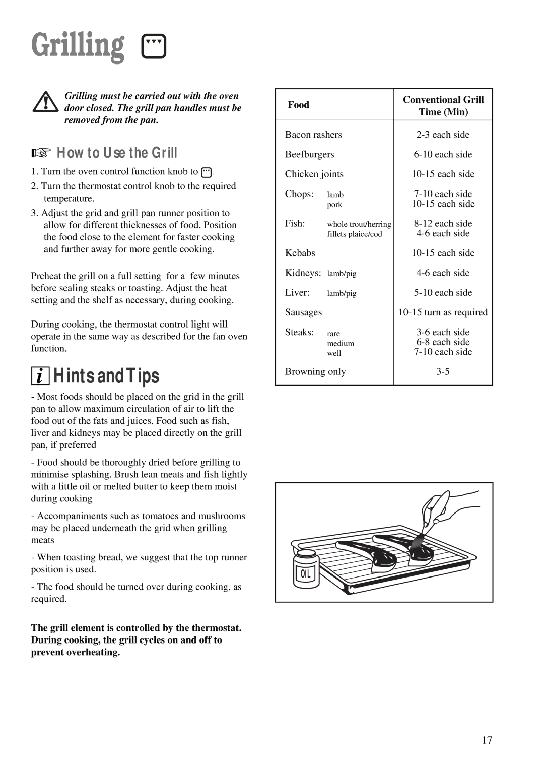 Zanussi ZCE 610 X, ZCE 600 W manual Grilling, How to Use the Grill 