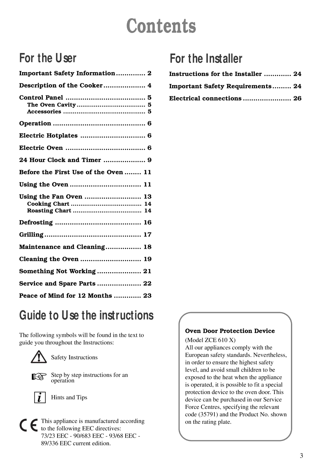 Zanussi ZCE 610 X, ZCE 600 W manual Contents 