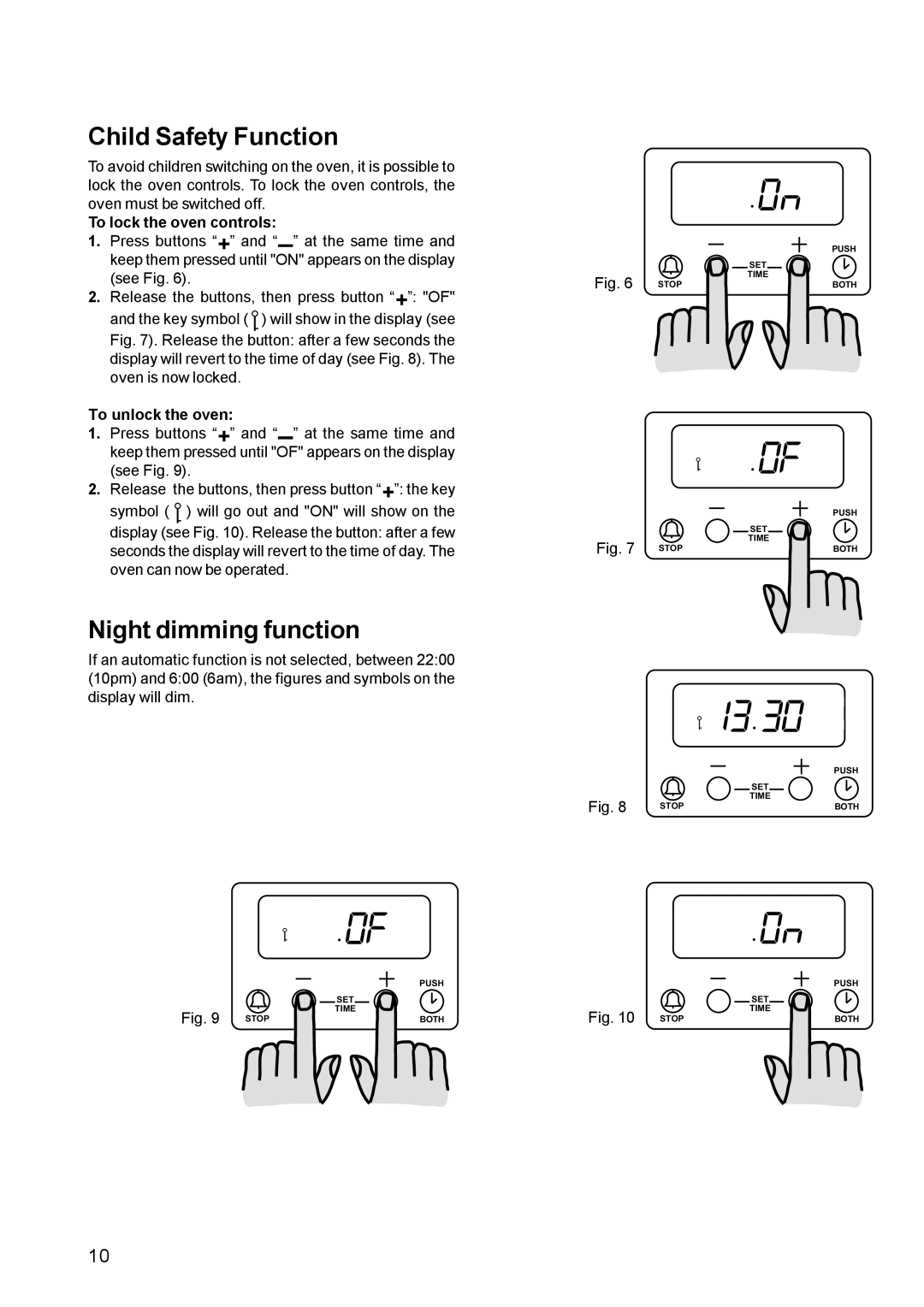 Zanussi ZCE 611 manual Child Safety Function, Night dimming function 