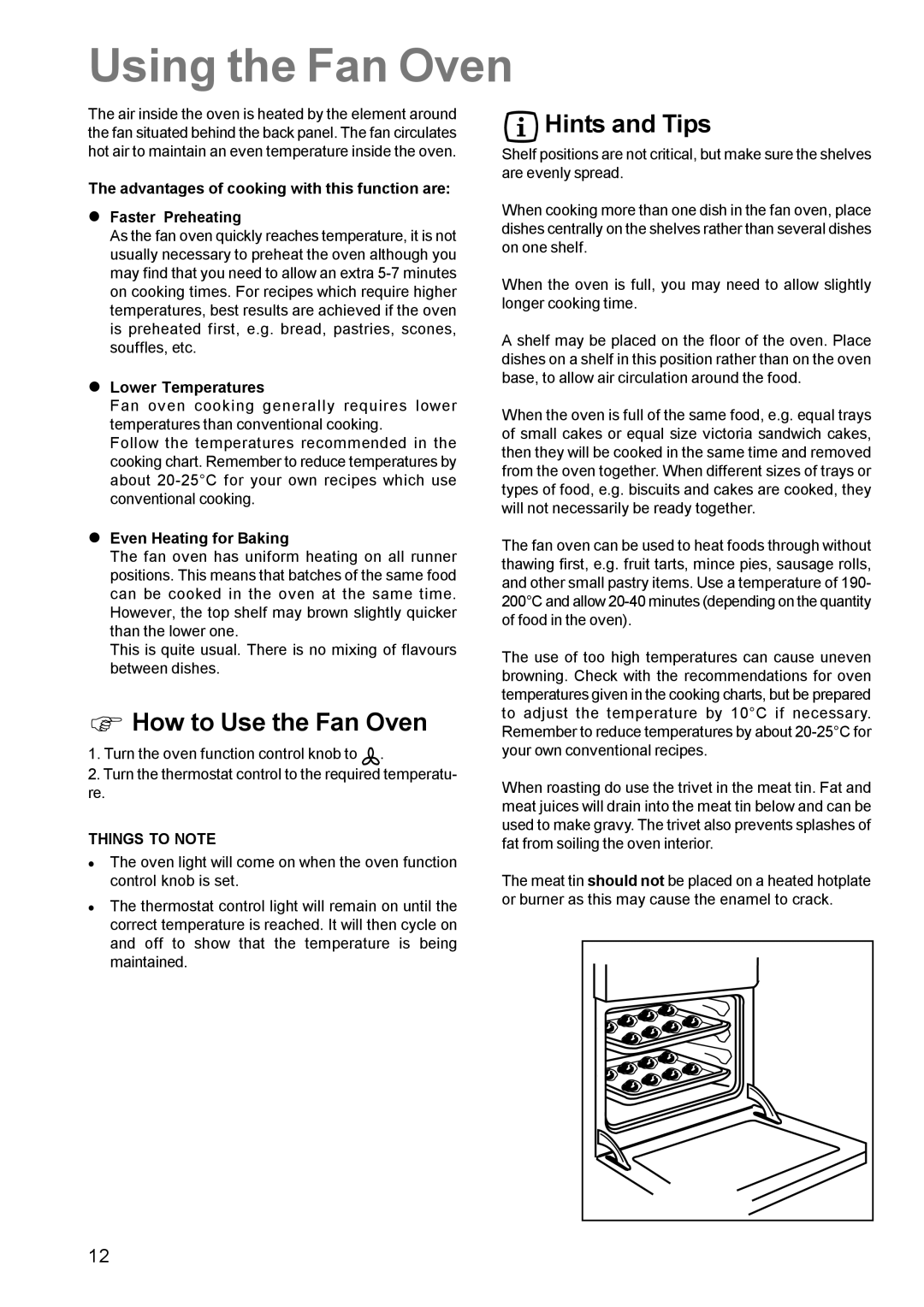 Zanussi ZCE 611 manual Using the Fan Oven, How to Use the Fan Oven, Hints and Tips, Things to Note 