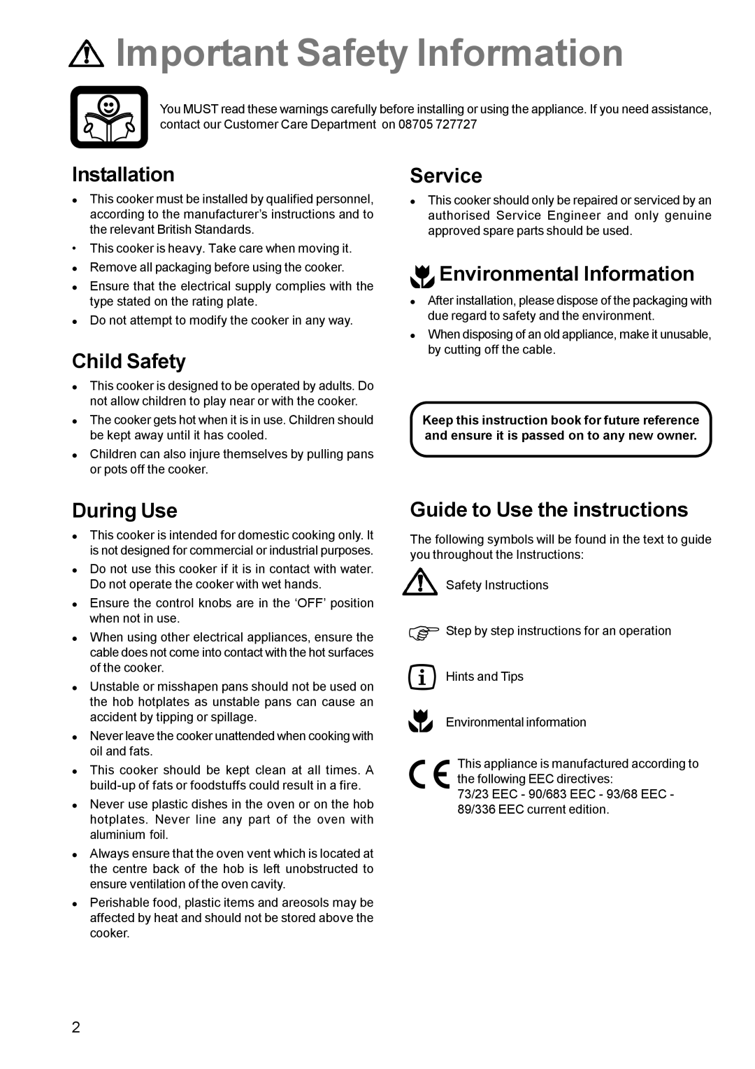 Zanussi ZCE 611 manual Important Safety Information 