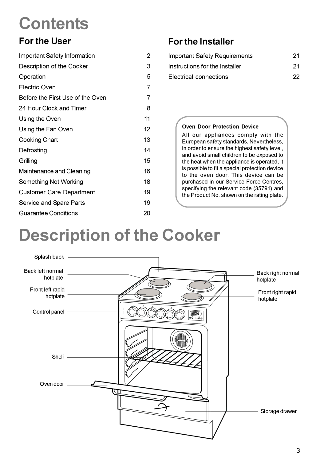 Zanussi ZCE 611 manual Contents, Description of the Cooker 