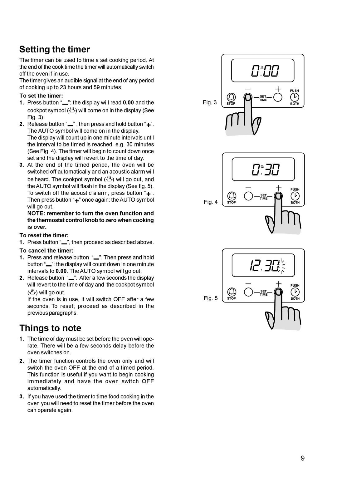 Zanussi ZCE 611 manual Setting the timer, Things to note 