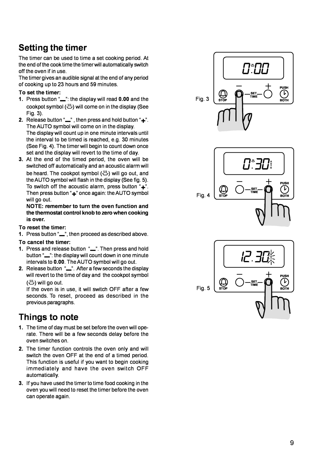 Zanussi ZCE 611 manual Setting the timer, Things to note 
