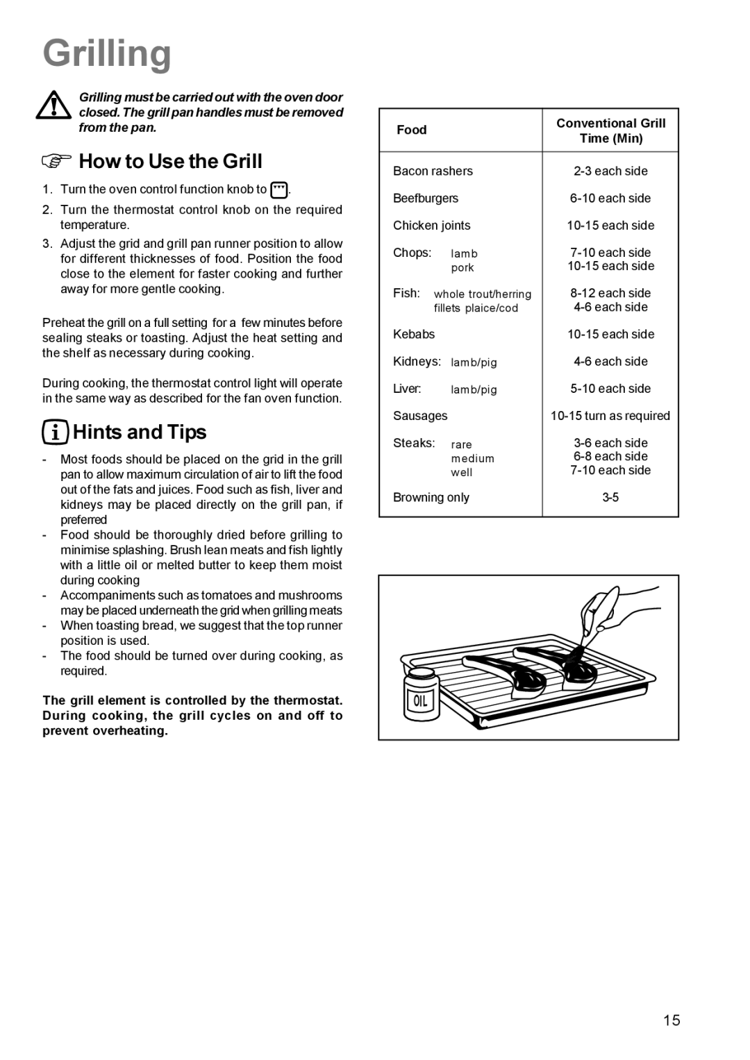 Zanussi ZCE 630 manual Grilling, How to Use the Grill 