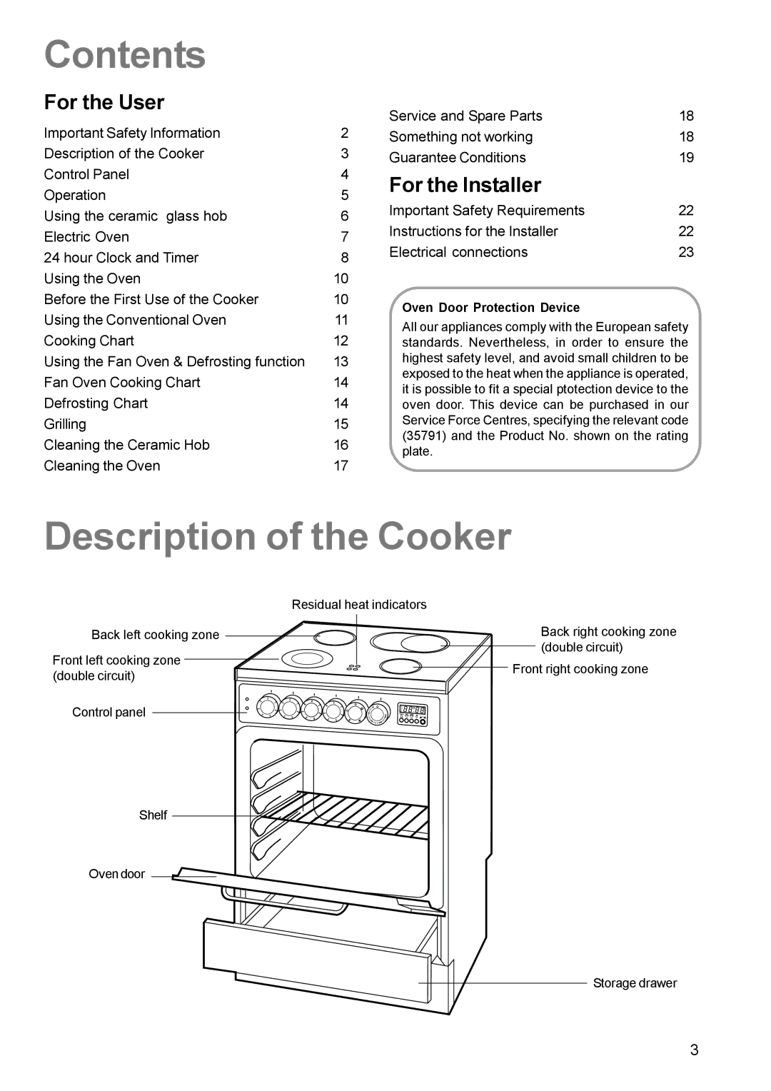 Zanussi ZCE 630 manual Contents, Description of the Cooker 