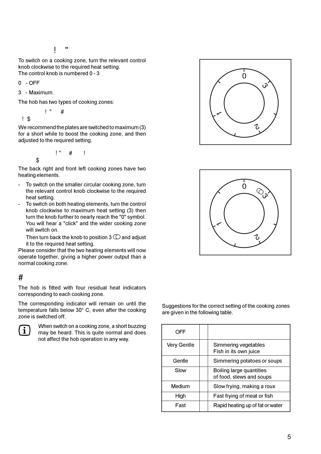 Zanussi ZCE 630 manual Operation, Ceramic hob cooking zones, Residual heat indicators, Off 