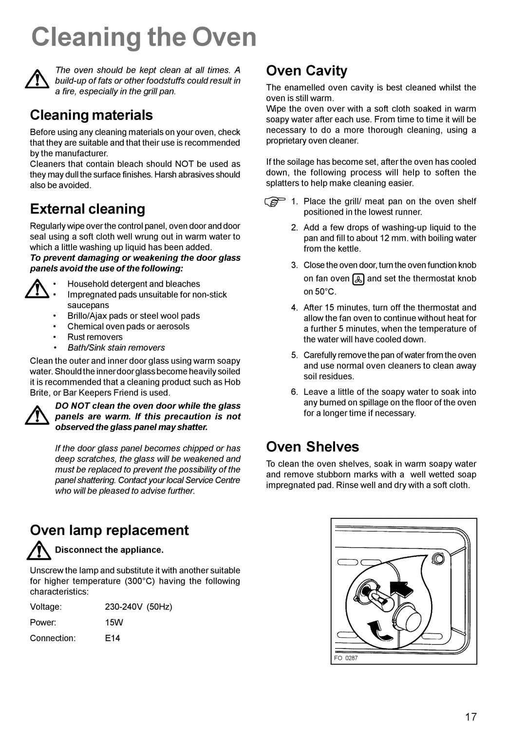 Zanussi ZCE 631 manual Cleaning the Oven 