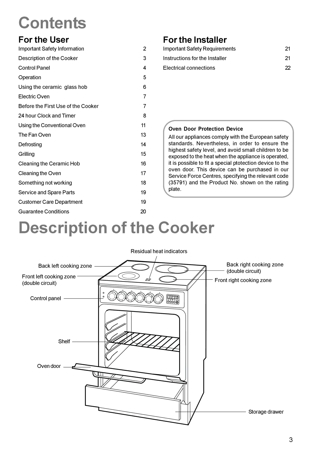 Zanussi ZCE 631 manual Contents, Description of the Cooker 