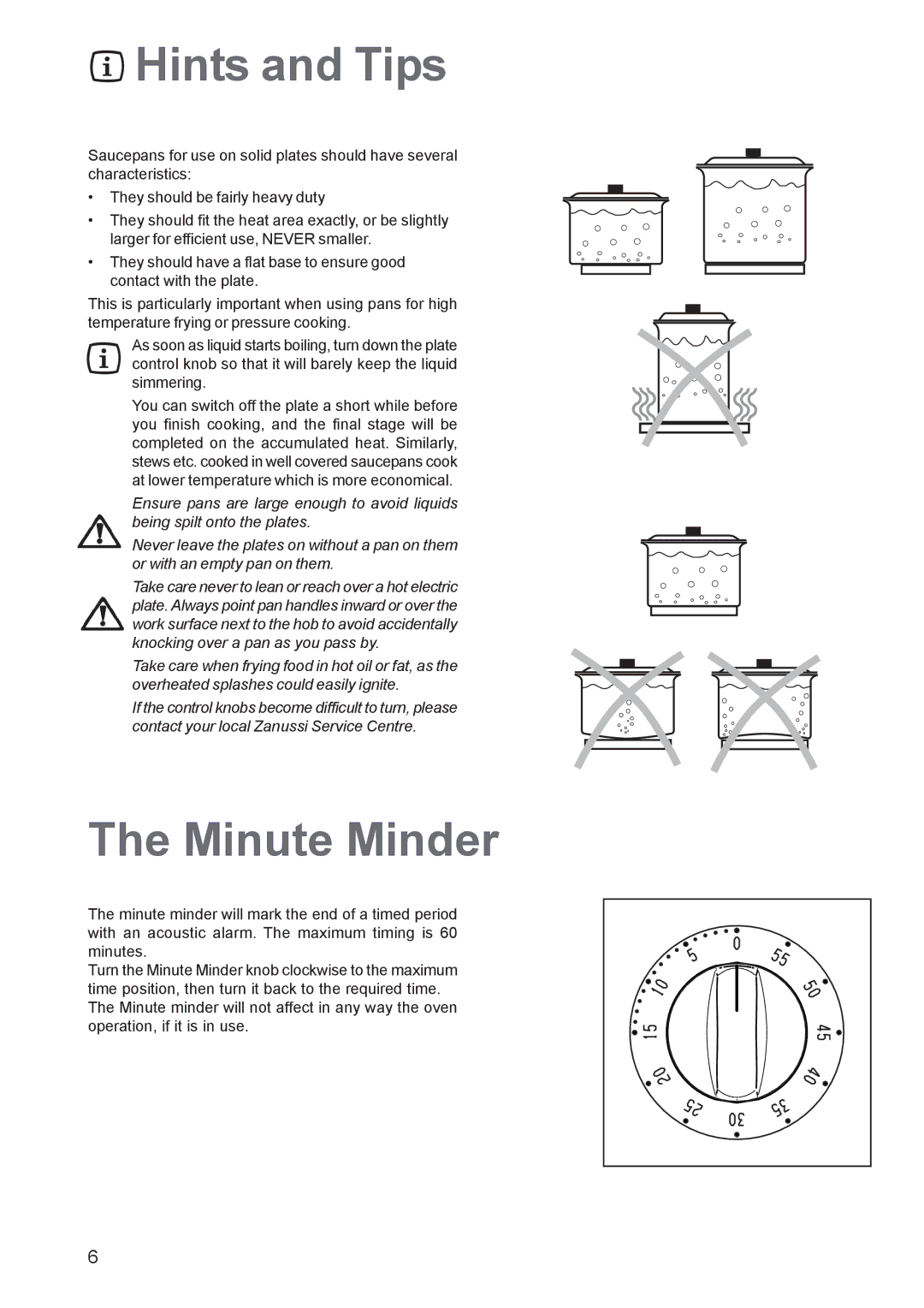 Zanussi ZCE 641, ZCE 640 manual Hints and Tips, Minute Minder 