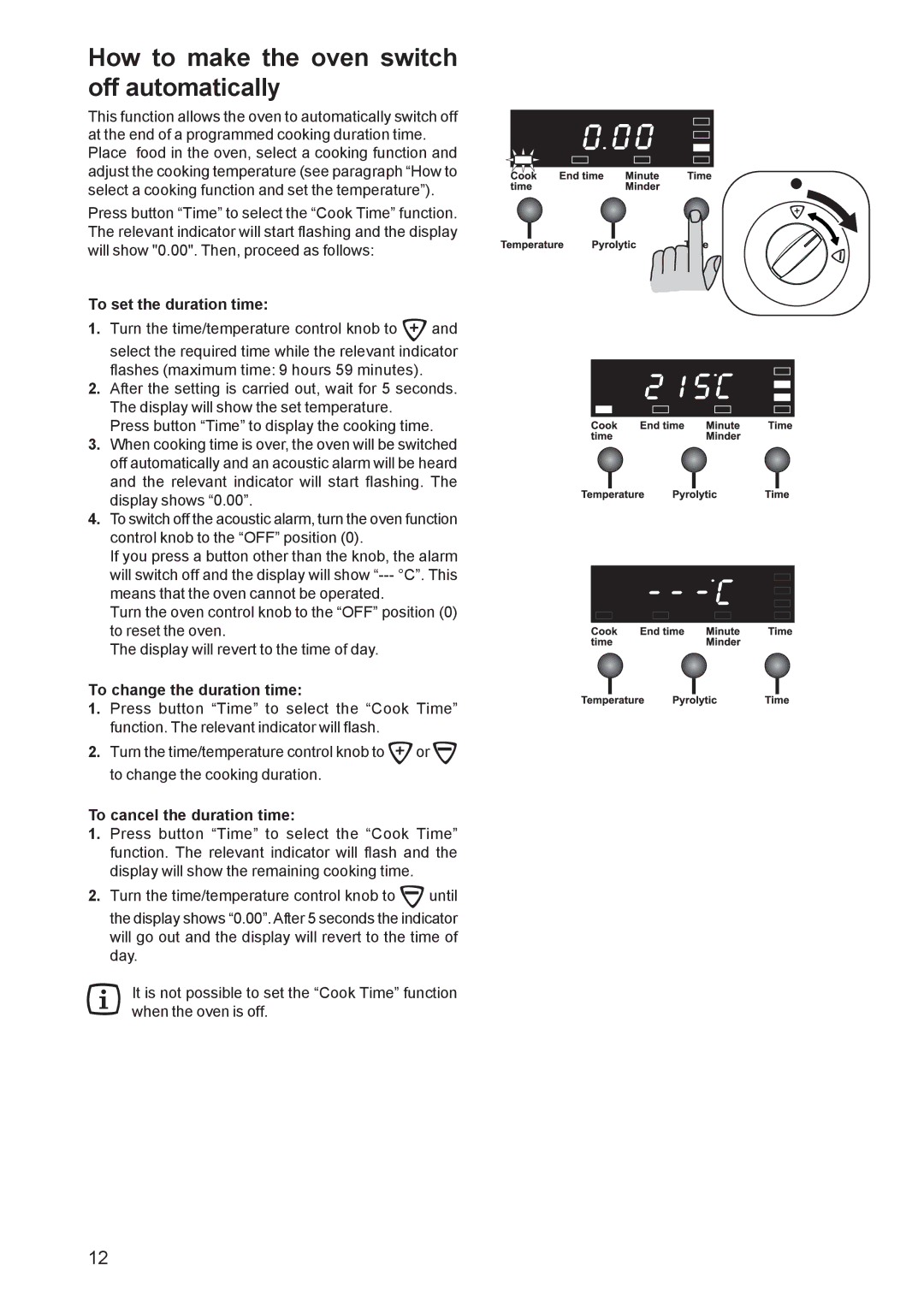 Zanussi ZCE 650 manual How to make the oven switch off automatically, To set the duration time, To change the duration time 