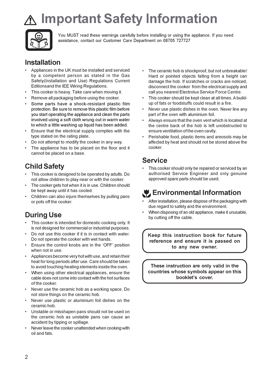 Zanussi ZCE 650, ZCE 651 manual Important Safety Information 