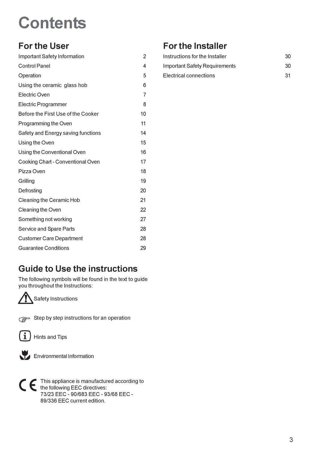 Zanussi ZCE 651, ZCE 650 manual Contents 