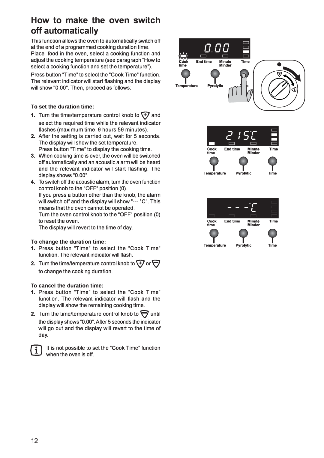 Zanussi ZCE 650 manual How to make the oven switch off automatically, To set the duration time, To change the duration time 