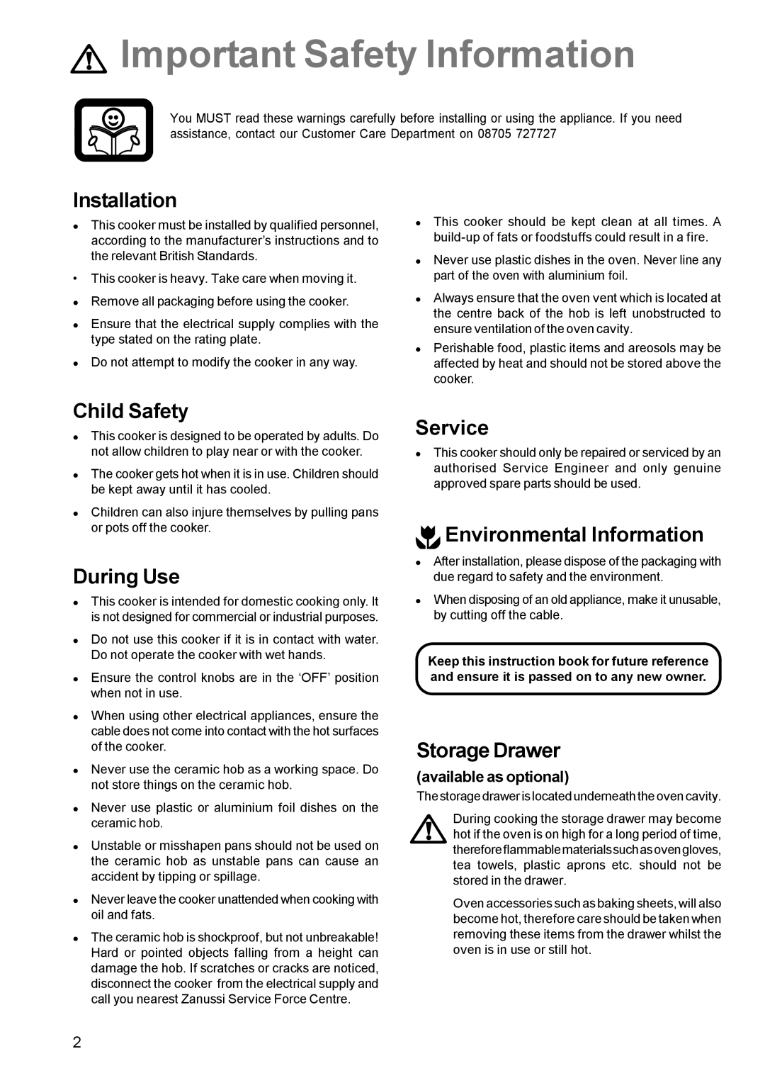 Zanussi ZCE 700 manual Important Safety Information 