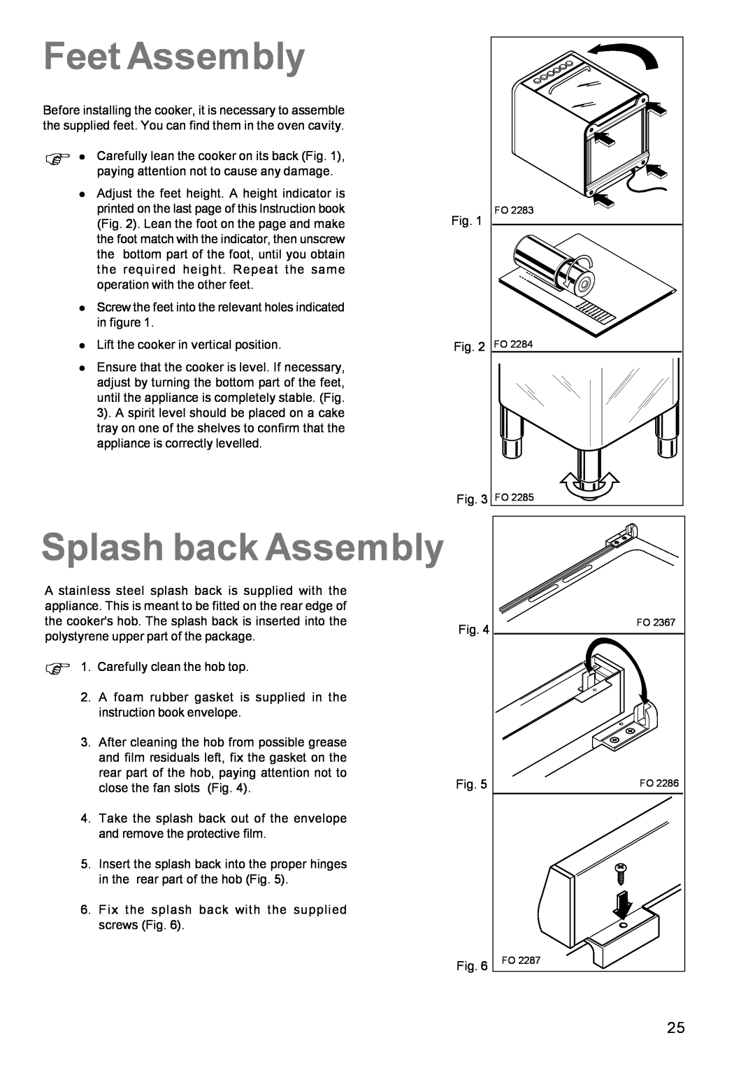 Zanussi ZCE 700 manual Feet Assembly, Splash back Assembly 