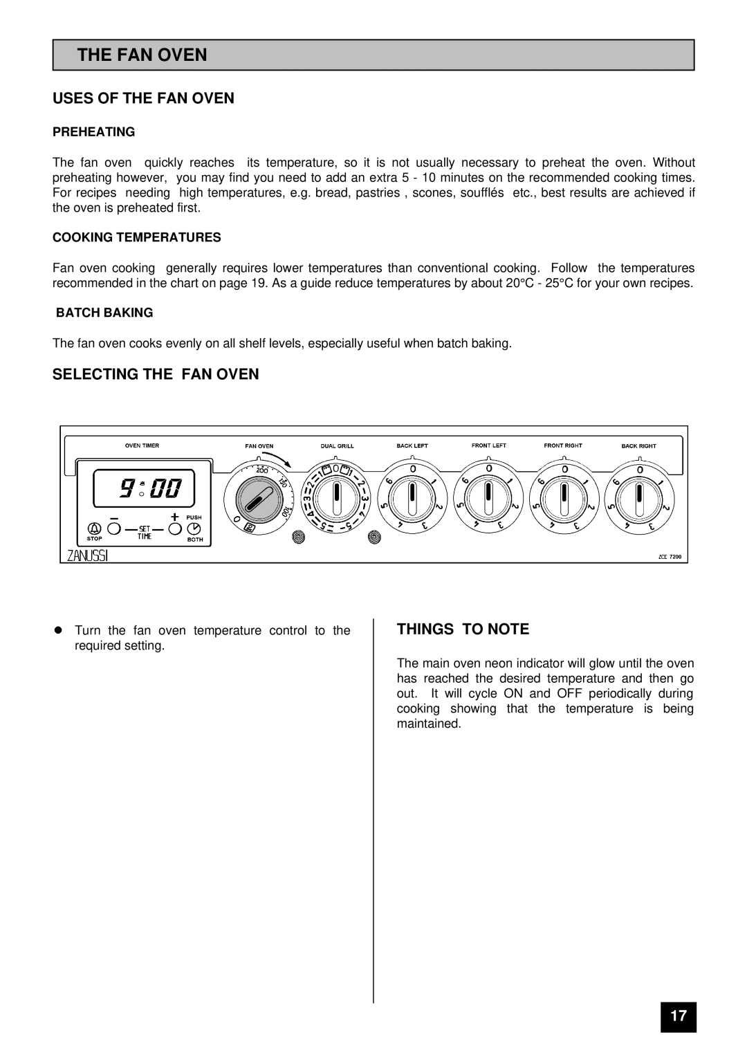 Zanussi ZCE 7200 manual Uses of the FAN Oven, Selecting the FAN Oven 