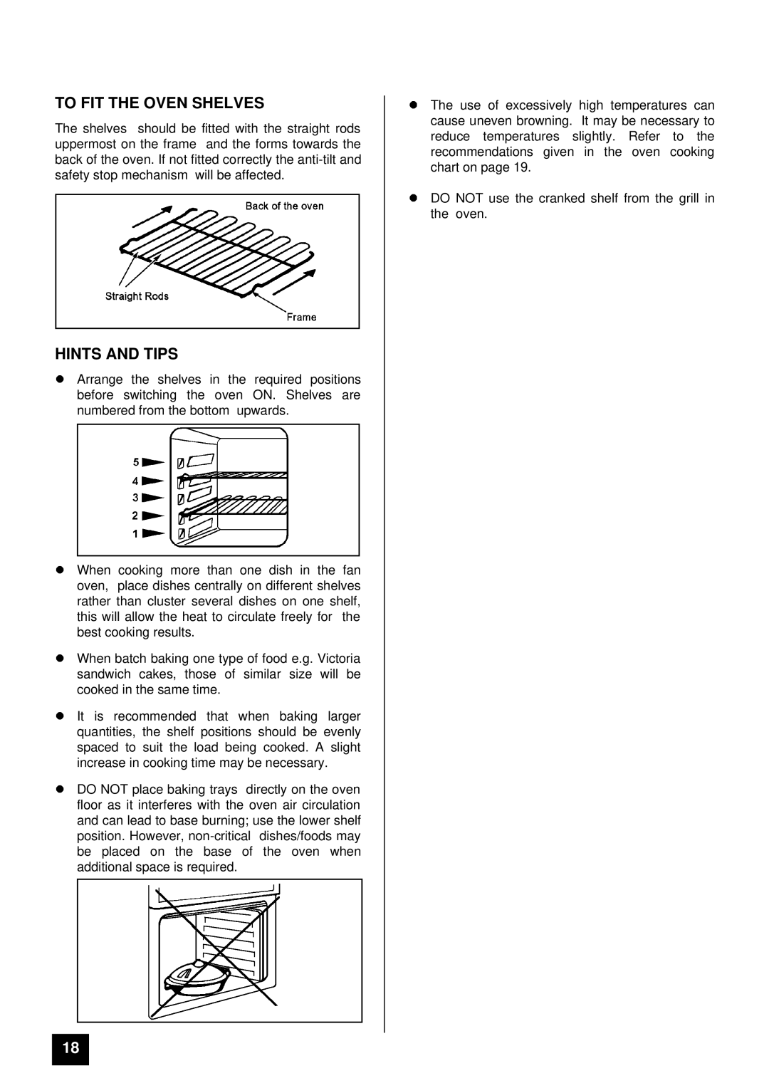 Zanussi ZCE 7200 manual To FIT the Oven Shelves, LHINTS and Tips 