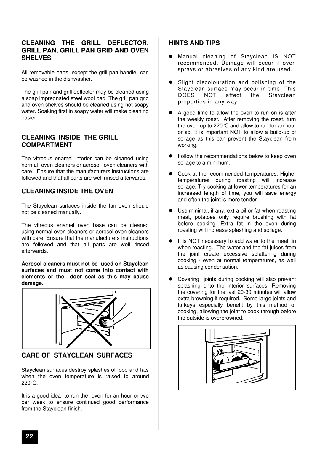 Zanussi ZCE 7200 manual Cleaning Inside the Grill Compartment, Cleaning Inside the Oven, Care of Stayclean Surfaces 