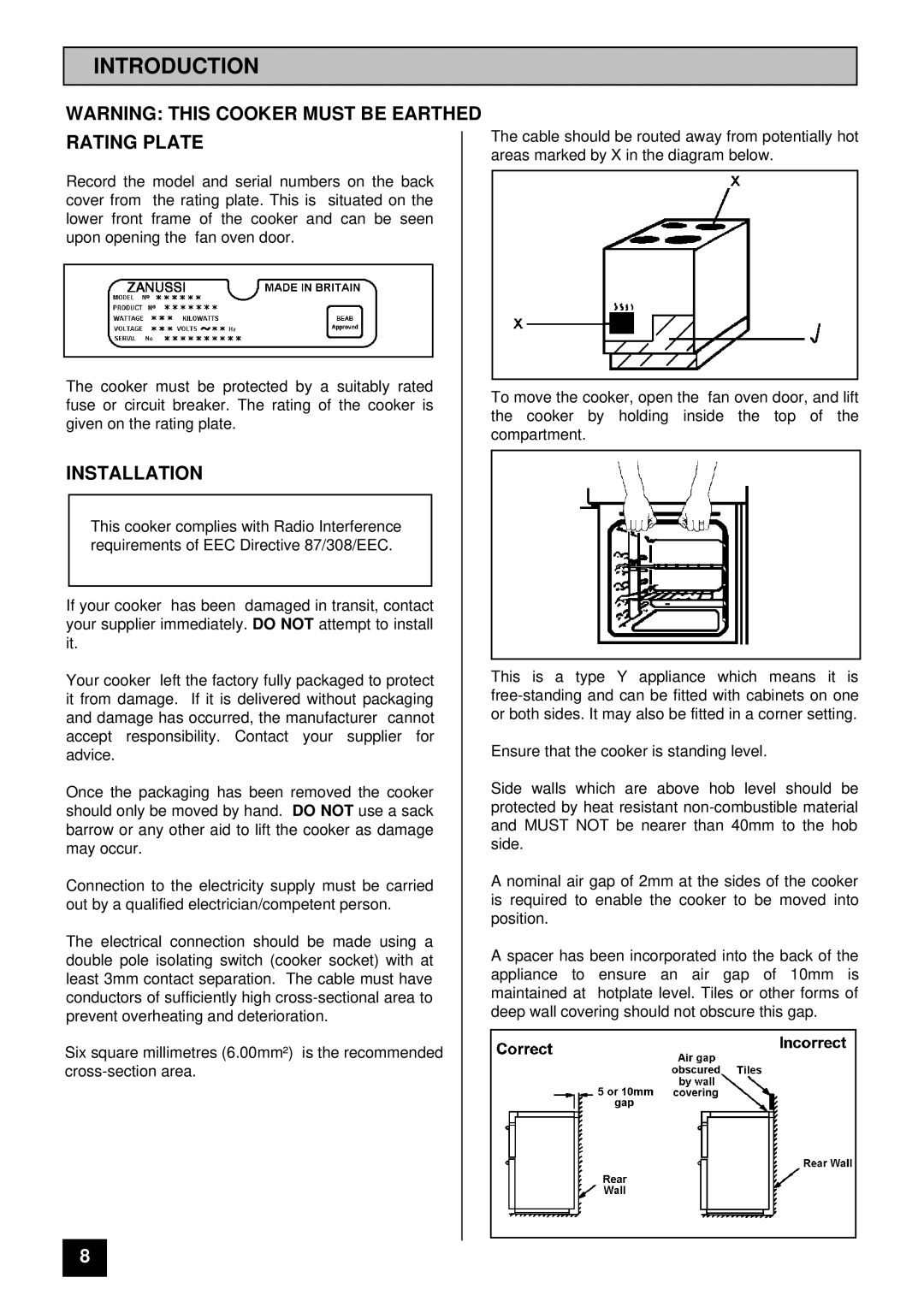 Zanussi ZCE 7200 manual Introduction, Rating Plate, Installation 