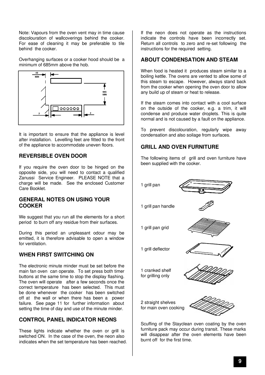 Zanussi ZCE 7200 manual Reversible Oven Door, General Notes on Using Your Cooker, When First Switching on 