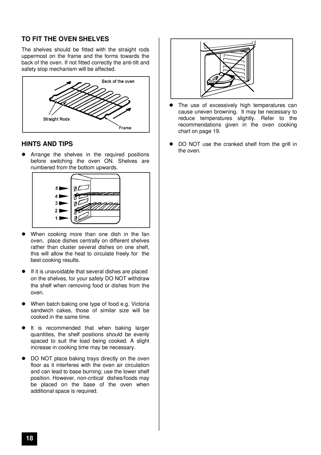 Zanussi ZCE 7300 manual To FIT the Oven Shelves, LHINTS and Tips 