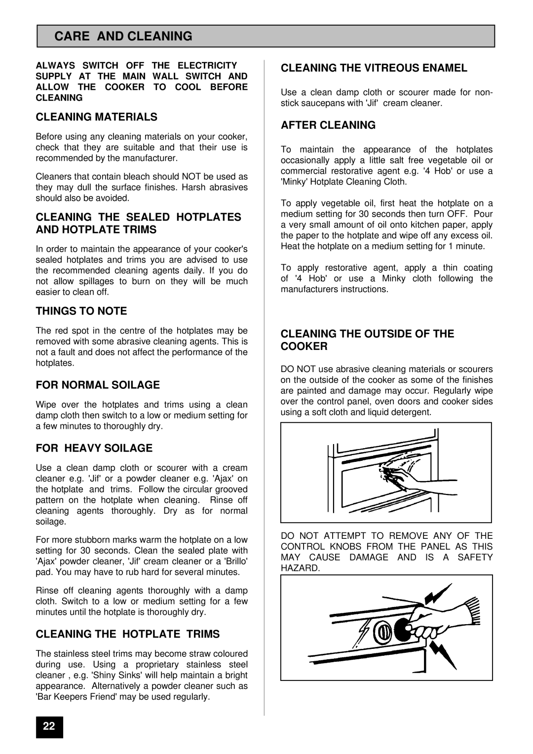 Zanussi ZCE 7300 manual Care and Cleaning 