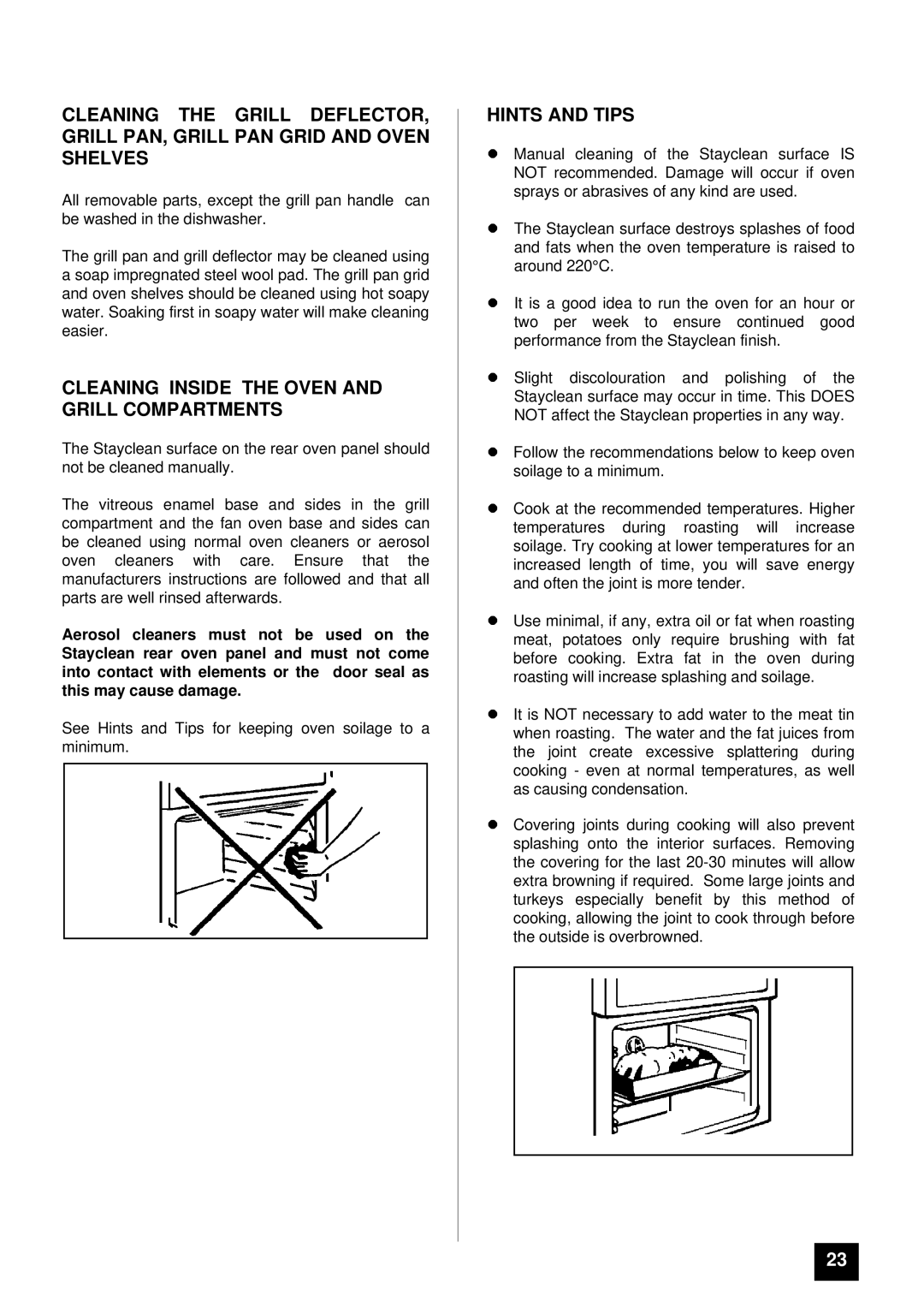 Zanussi ZCE 7300 manual Cleaning Inside the Oven and Grill Compartments, Hints and Tips 