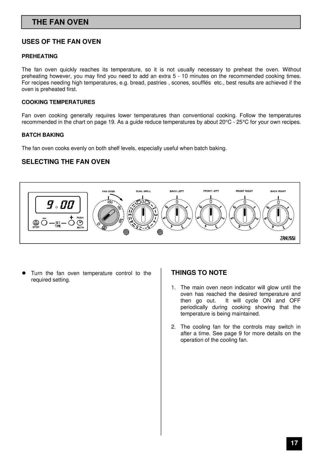 Zanussi ZCE 7350 manual Uses of the FAN Oven, Selecting the FAN Oven 