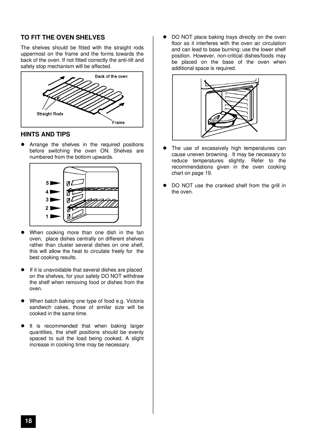 Zanussi ZCE 7350 manual To FIT the Oven Shelves, LHINTS and Tips 