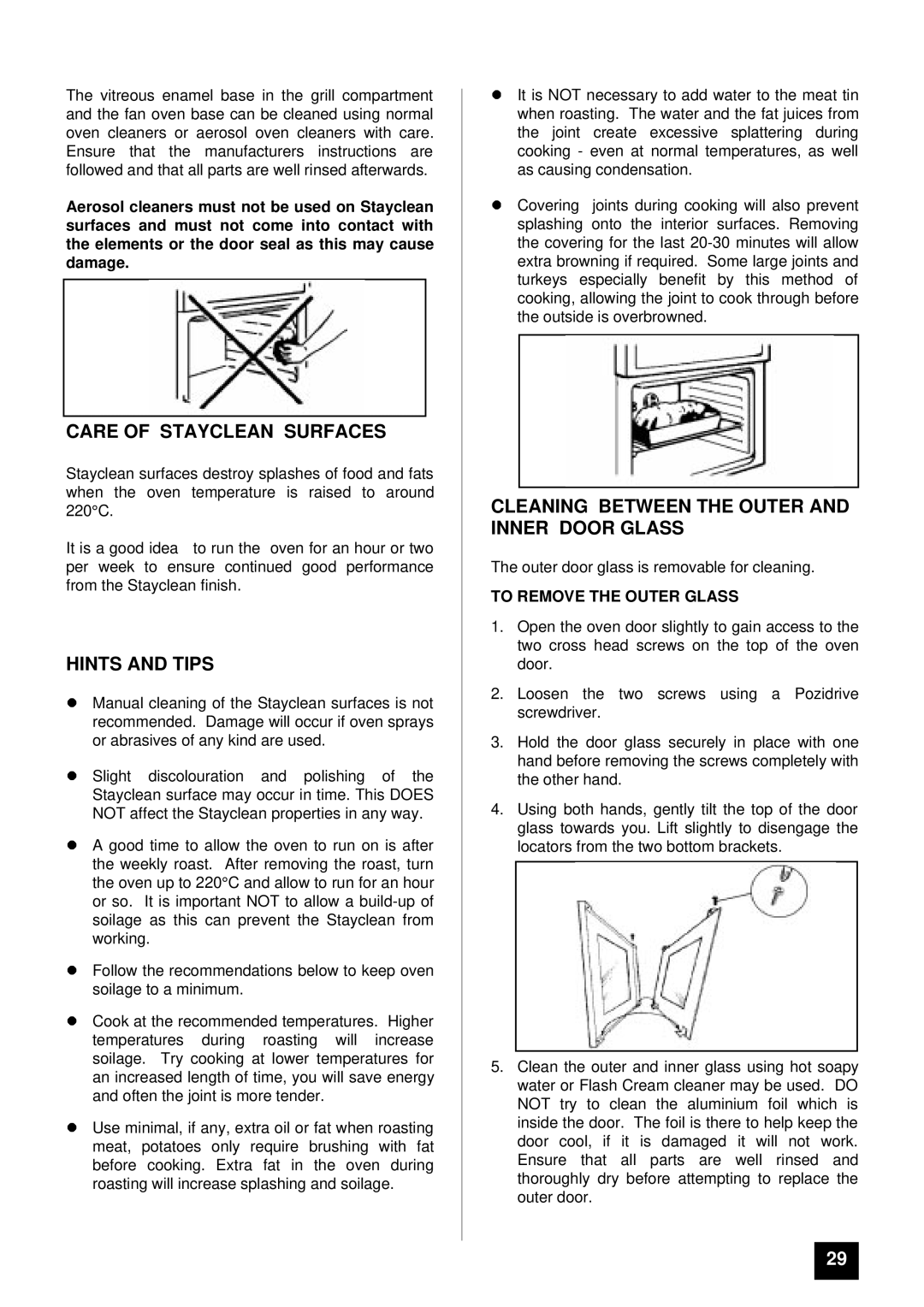 Zanussi ZCE 7400 Care of Stayclean Surfaces, Cleaning Between the Outer and Inner Door Glass, To Remove the Outer Glass 