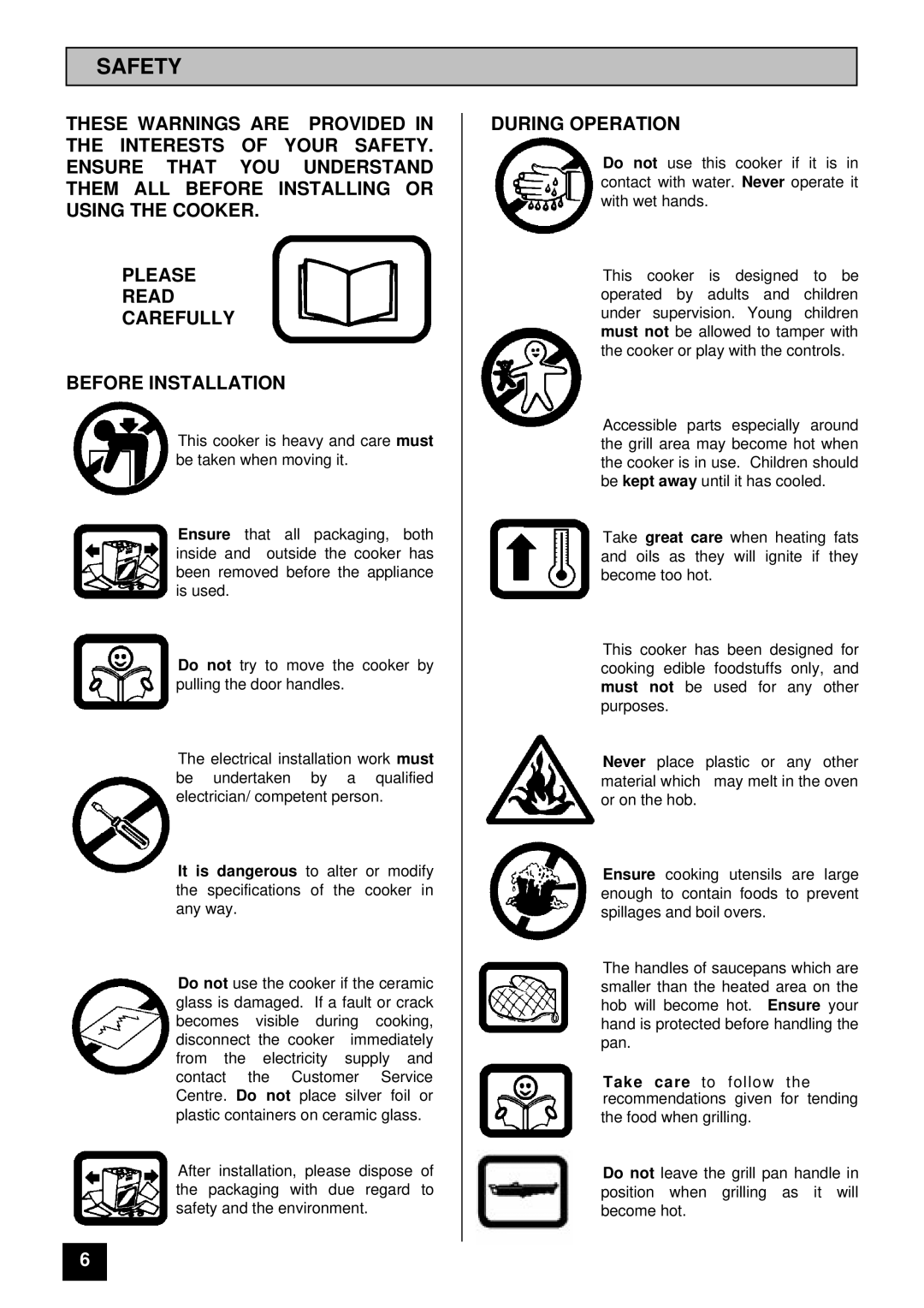 Zanussi ZCE 7400 manual Safety, During Operation 