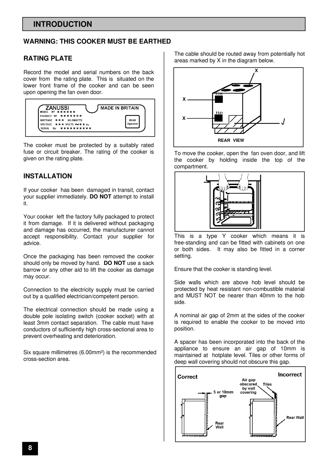 Zanussi ZCE 7400 manual Introduction, Rating Plate, Installation 