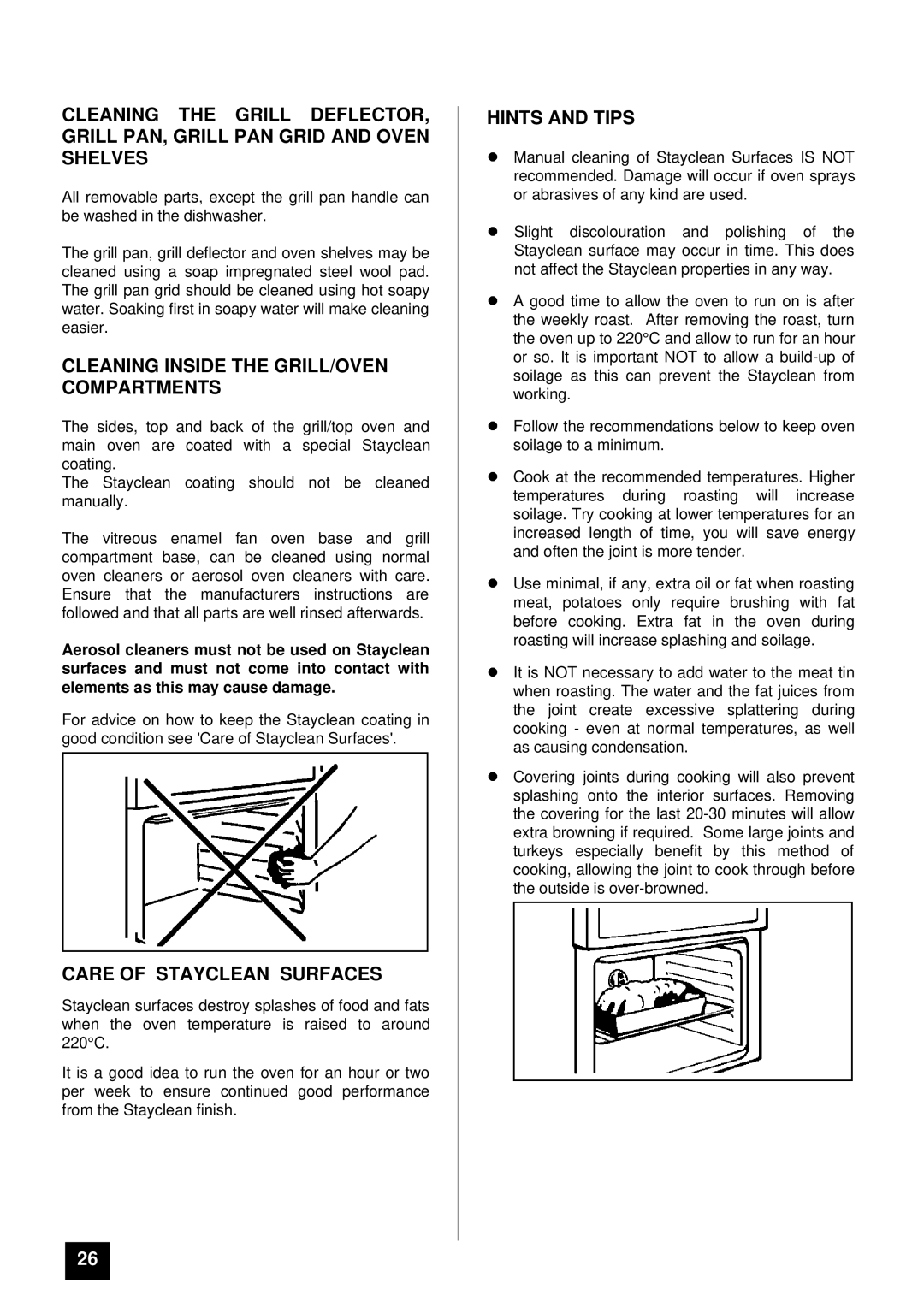 Zanussi ZCE 7500 manual Cleaning Inside the GRILL/OVEN Compartments, Care of Stayclean Surfaces 