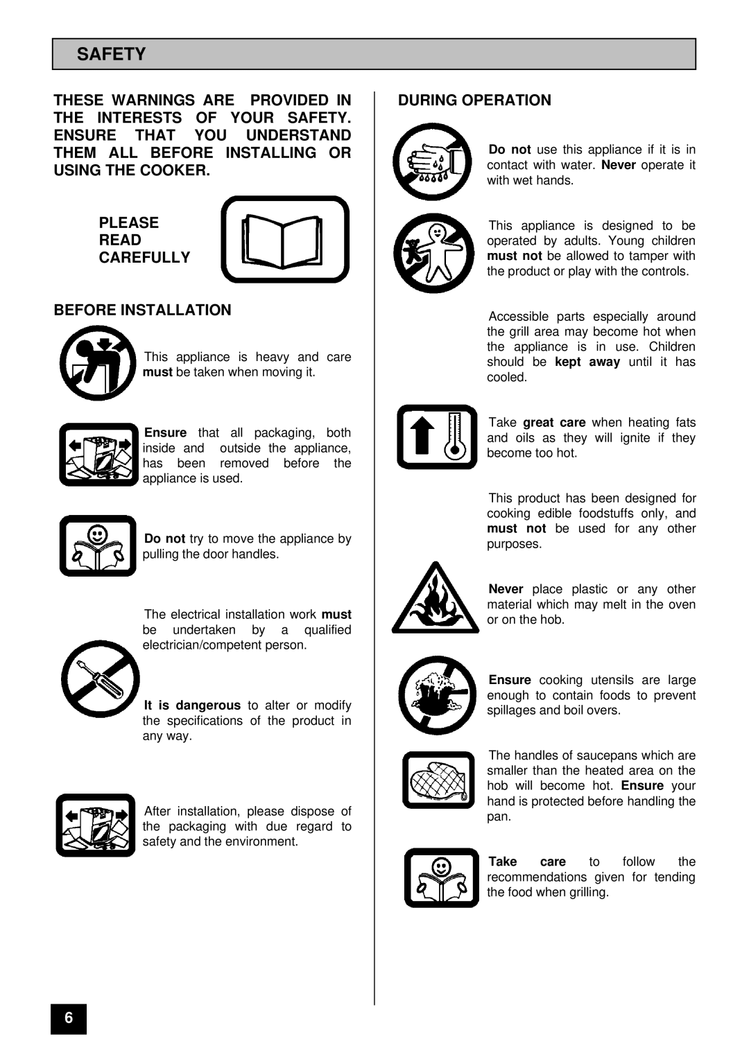 Zanussi ZCE 7500 manual Safety, During Operation 