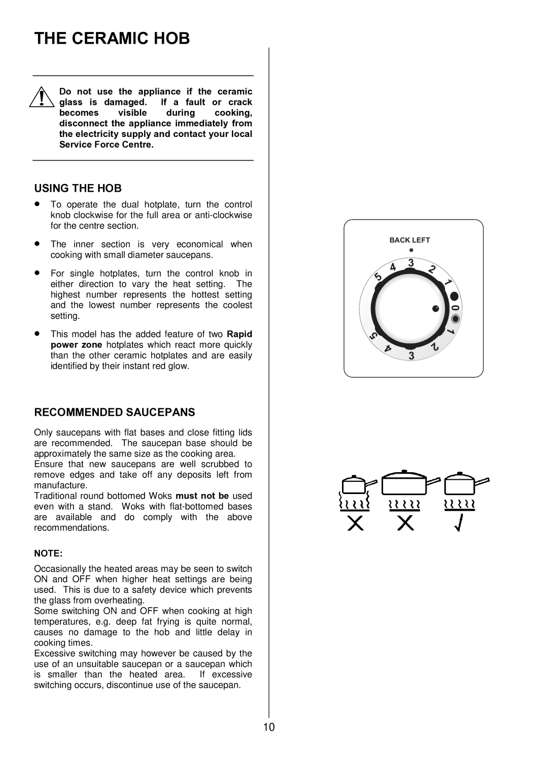 Zanussi ZCE 7550, ZCE 7551 manual Ceramic HOB, Using the HOB, Recommended Saucepans 