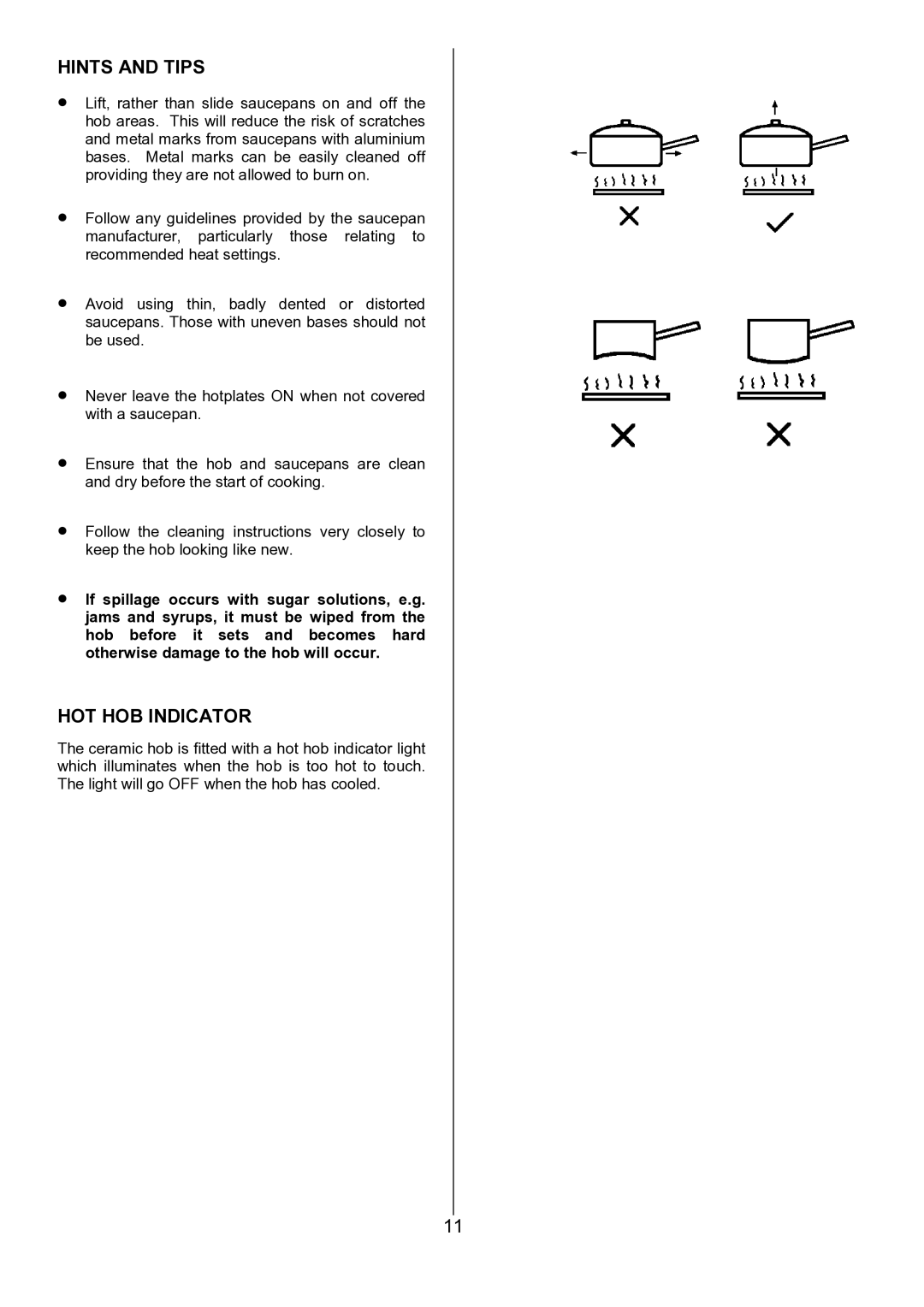 Zanussi ZCE 7551, ZCE 7550 manual Hints and Tips, HOT HOB Indicator 