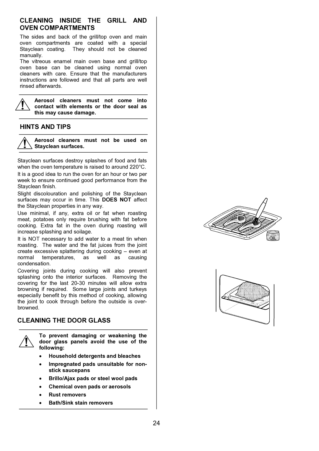 Zanussi ZCE 7550, ZCE 7551 manual Cleaning Inside the Grill and Oven Compartments, Cleaning the Door Glass 