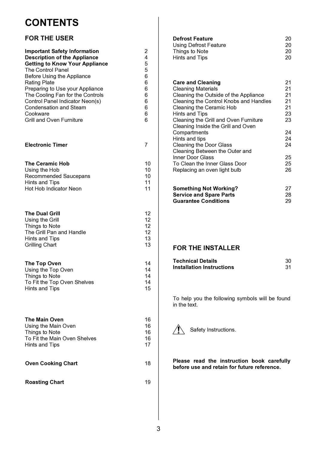 Zanussi ZCE 7551, ZCE 7550 manual Contents 