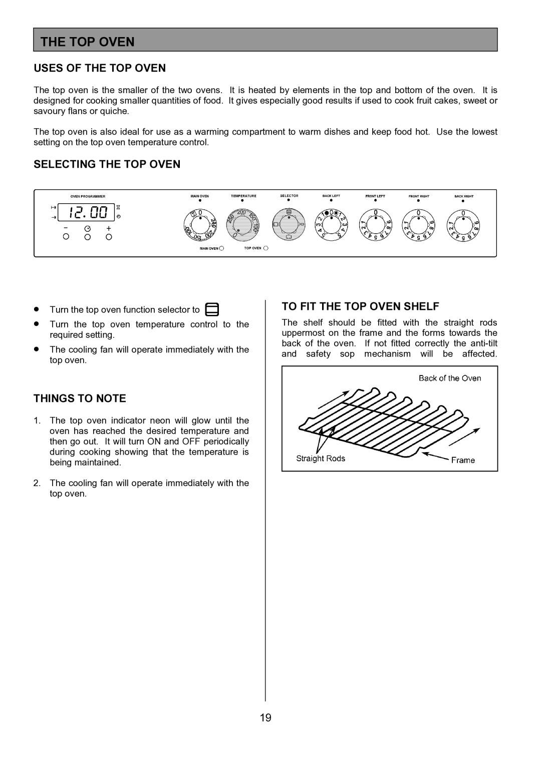 Zanussi ZCE 7551X manual Uses of the TOP Oven, Selecting the TOP Oven, To FIT the TOP Oven Shelf 